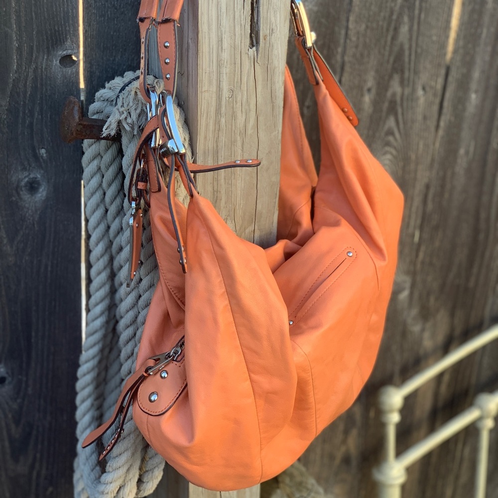 b. makowsky Coral Leather Hobo with Stud and Buckle Details - Picture 12 of 14